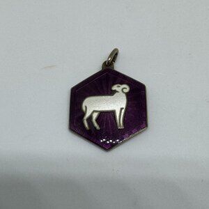 Vintage David Anderson purple Guilloche Enamel Aries Charm